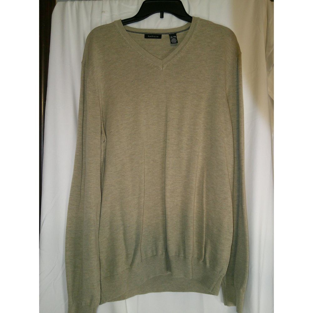 Van Heusen Men's V-Neck Sweater Beige Casual Pullover Knit XL